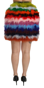 Dolce & Gabbana Red Blue High Waist Mini Feather Women's Skirt