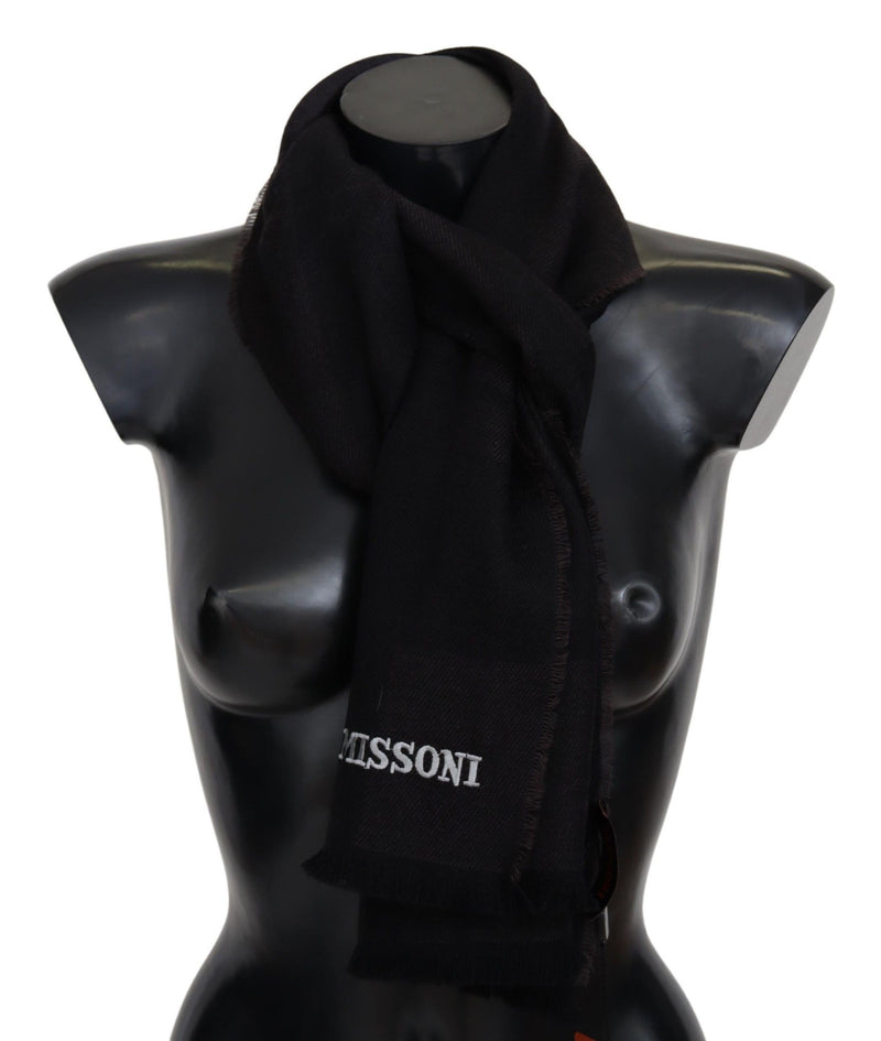 Missoni Elegant Black Wool Scarf with Logo Men's Embroidery