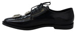 Dolce & Gabbana Black Leather Crystal Lace Up Formal Women's Shoes