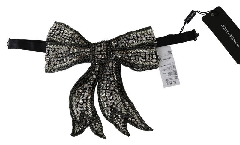 Dolce & Gabbana Silver Crystal Beaded Sequined 100% Silk Catwalk Necklace Women's Bowtie