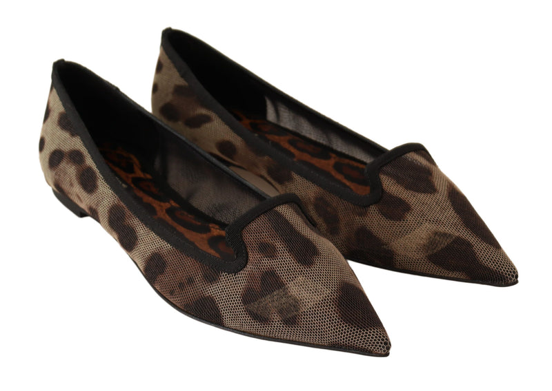 Dolce & Gabbana Brown Leopard Ballerina Flat Loafers Women's Shoes