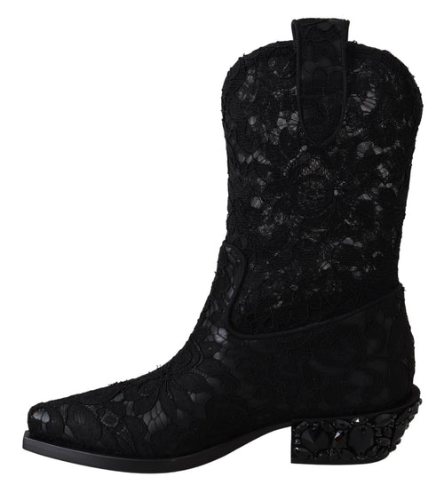 Dolce & Gabbana Elegant Viscose Leather Ankle Boots with Women's Crystals