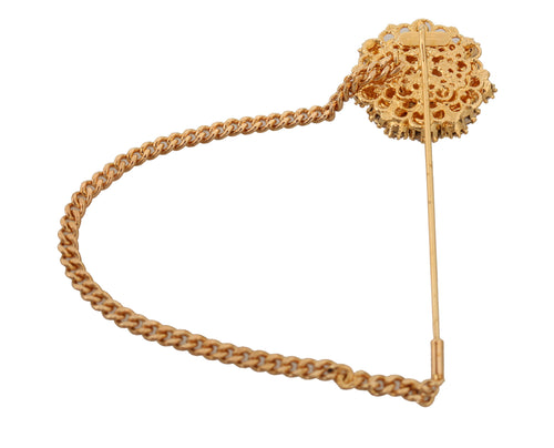 Dolce & Gabbana Gold Brass Clear Crystal Chain Pin Women Women's Brooch