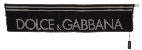 Dolce & Gabbana Black Gray Cotton Modal Jacquard Logo Wrap Men's Scarf