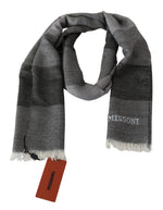 Missoni Elegant Striped Wool Scarf with Logo Men's Embroidery