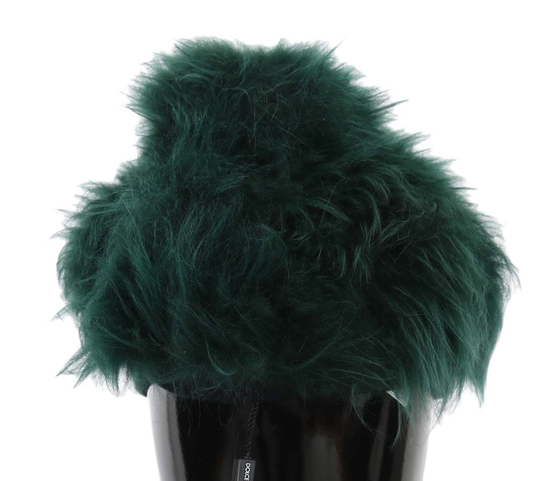 Dolce & Gabbana Green Fur DG Logo Embroidered Cloche Women's Hat