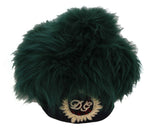 Dolce & Gabbana Green Fur DG Logo Embroidered Cloche Women's Hat