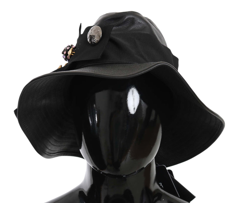 Dolce & Gabbana Elegant Black Leather Cloche Women's Cap