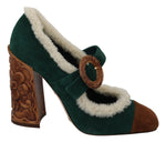 Dolce & Gabbana Green Suede Fur Shearling Mary Jane Women's Shoes