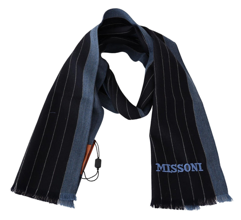 Missoni Black Blue Striped Wool Unisex Wrap Men's scarf