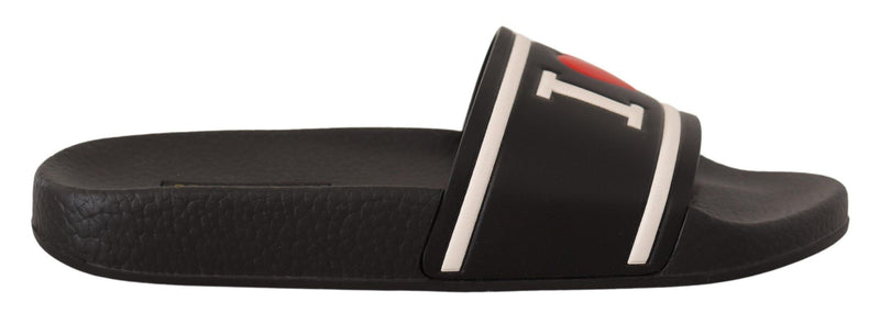 Dolce & Gabbana Black Leather I Love D&G Slides Women's Sandals