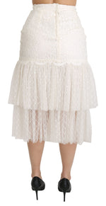 Dolce & Gabbana White Lace Layered High Waist Midi Cotton  Women's Skirt