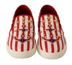 Dolce & Gabbana Red White Anchor Studded Loafers Women's Shoes