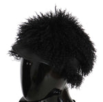 Dolce & Gabbana Black Tibet Lamb Fur Leather Gatsby Women's Hat