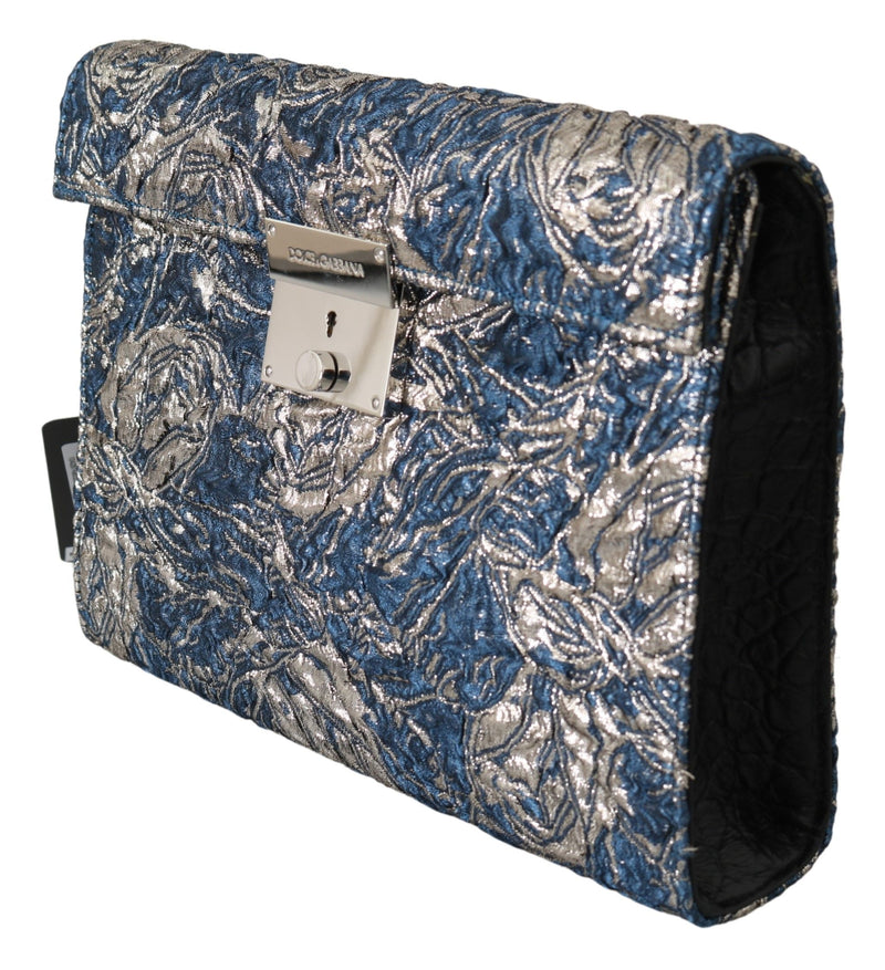 Dolce & Gabbana Elegant Blue Croc-Print Briefcase Men's Clutch