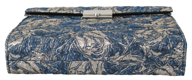 Dolce & Gabbana Blue Silver Jacquard Leather Document Briefcase Men's Bag