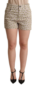 Dolce & Gabbana Beige Polka Dots Denim Cotton Stretch Women's Shorts