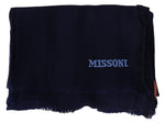 Missoni Elegant Blue Wool Scarf with Embroidered Men's Logo