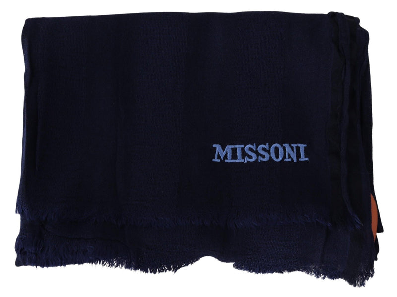 Missoni Elegant Blue Wool Scarf with Embroidered Men's Logo