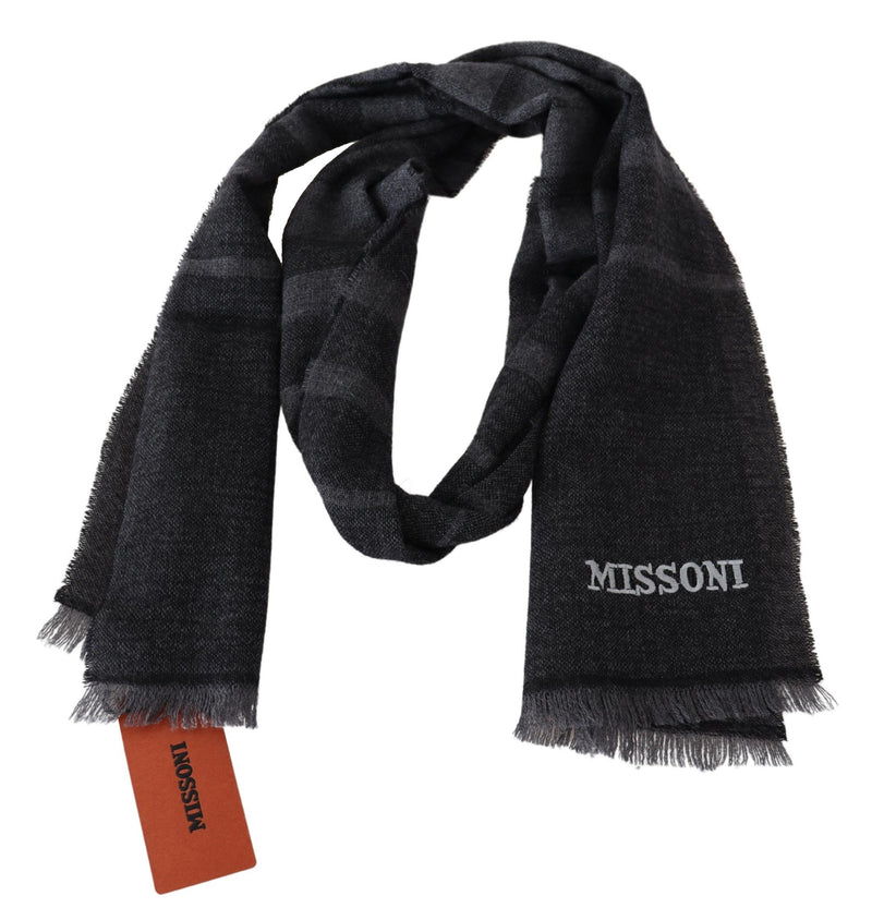 Missoni Black Striped Wool Unisex Neck Wrap Men's Scarf