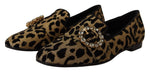 Dolce & Gabbana Gold Leopard Print Crystals Loafers Women's Shoes