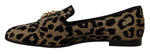 Dolce & Gabbana Gold Leopard Print Crystals Loafers Women's Shoes