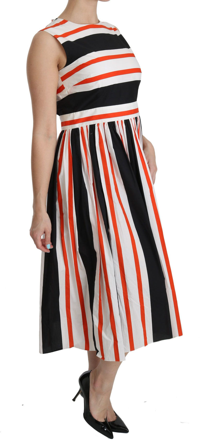 Dolce & Gabbana Multicolor Stripes A-Line Pleated Midi Women's Dress