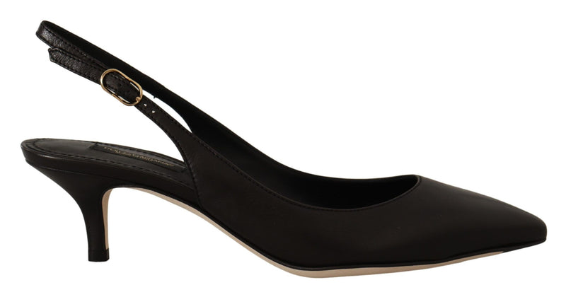 Dolce & Gabbana Black Leather Slingbacks Heels Pumps Women's Shoes