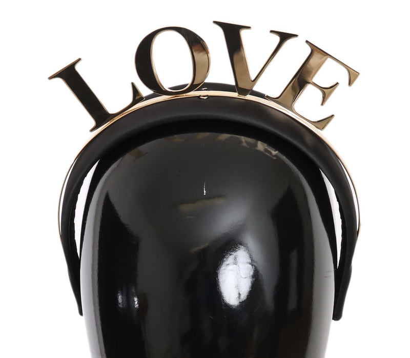 Dolce & Gabbana Black Brass Gold Love Diadem One Size Tiara Women's Headband
