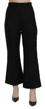 Dolce & Gabbana Black High Waist Flared Cropped Brocade Women's Pants