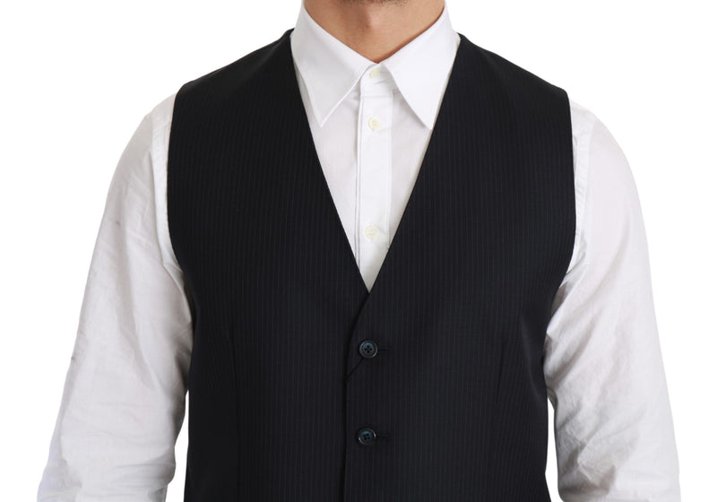 Dolce & Gabbana Blue Waistcoat Formal Stretch Wool Men's Vest