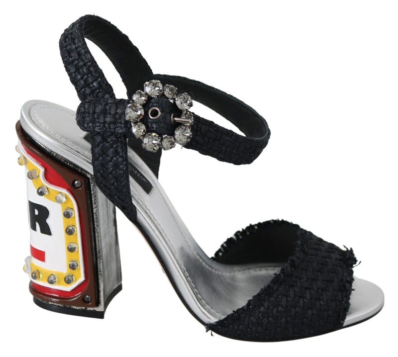 Dolce & Gabbana Black Crystals LED LIGHTS Sandals Women's Shoes