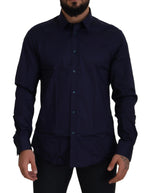 Versace Collection Elegant Dark Blue Cotton Blend Dress Men's Shirt