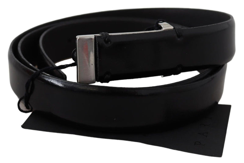 PLEIN SUD Black Leather Silver Chrome Metal Buckle Women's Belt