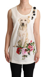 Dolce & Gabbana White Dog Floral Print Embellished  Women's T-shirt