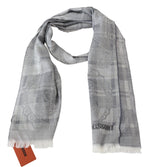 Missoni Chic Unisex Gray Wool Scarf with Logo Men's Embroidery