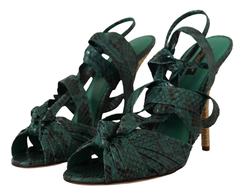 Dolce & Gabbana Green Python Strap Sandals Heels Women's Shoes