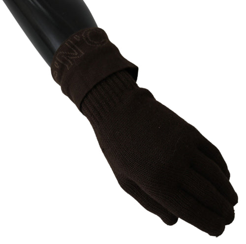 Costume National Brown Wool Knitted One Size Wrist Length Women's Gloves