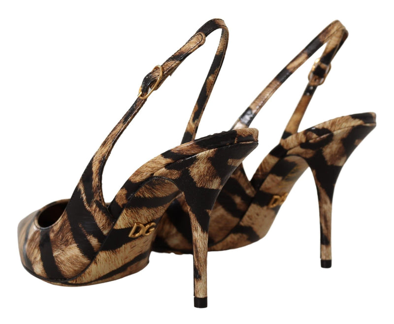 Dolce & Gabbana Brown Slingbacks Leather Tiger Women's Shoes