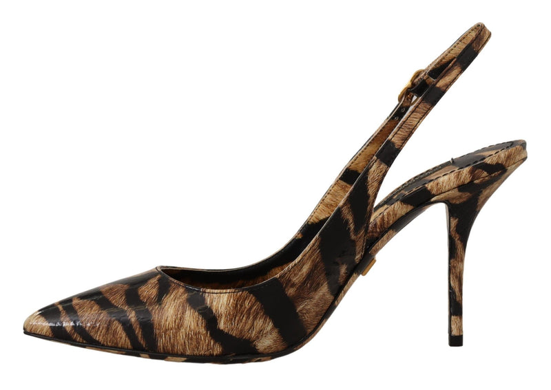 Dolce & Gabbana Brown Slingbacks Leather Tiger Women's Shoes