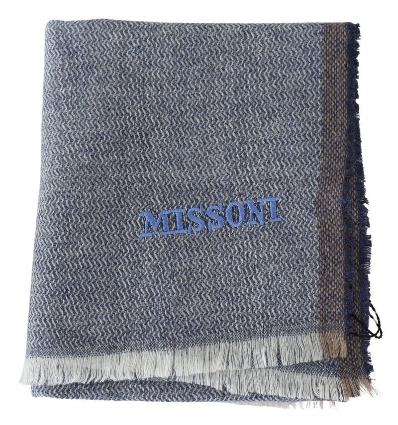 Missoni Elegant Gray Wool Scarf with Stripes and Men's Fringes