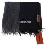 Missoni Black Striped Wool Unisex Neck Wrap Men's Scarf
