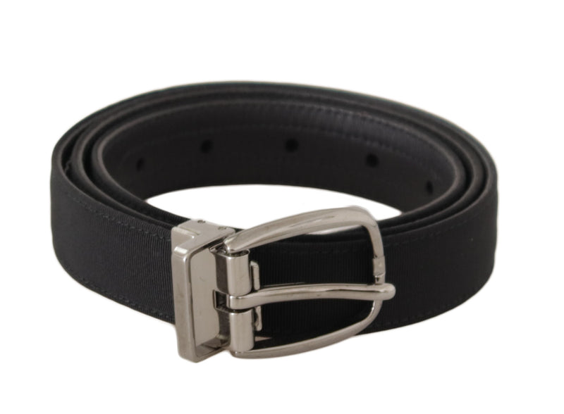 Dolce & Gabbana Black Grosgrain Leather Silver Tone Metal Buckle Men's Belt