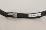 Dolce & Gabbana Black Grosgrain Leather Silver Tone Metal Buckle Men's Belt