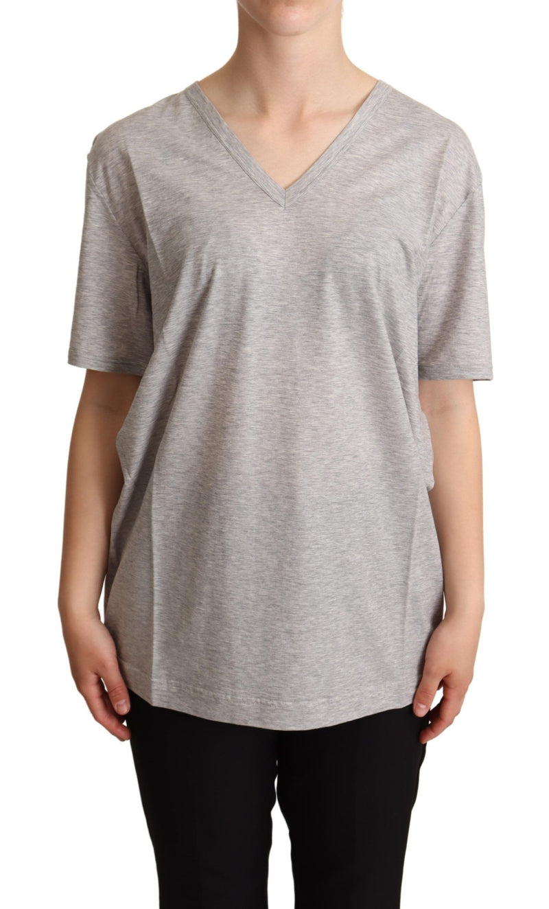 Dolce & Gabbana Gray Solid 100% Cotton V-neck Top Women's T-shirt