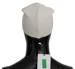 Costume National White Beige Wool Branded Beanie Men's Hat