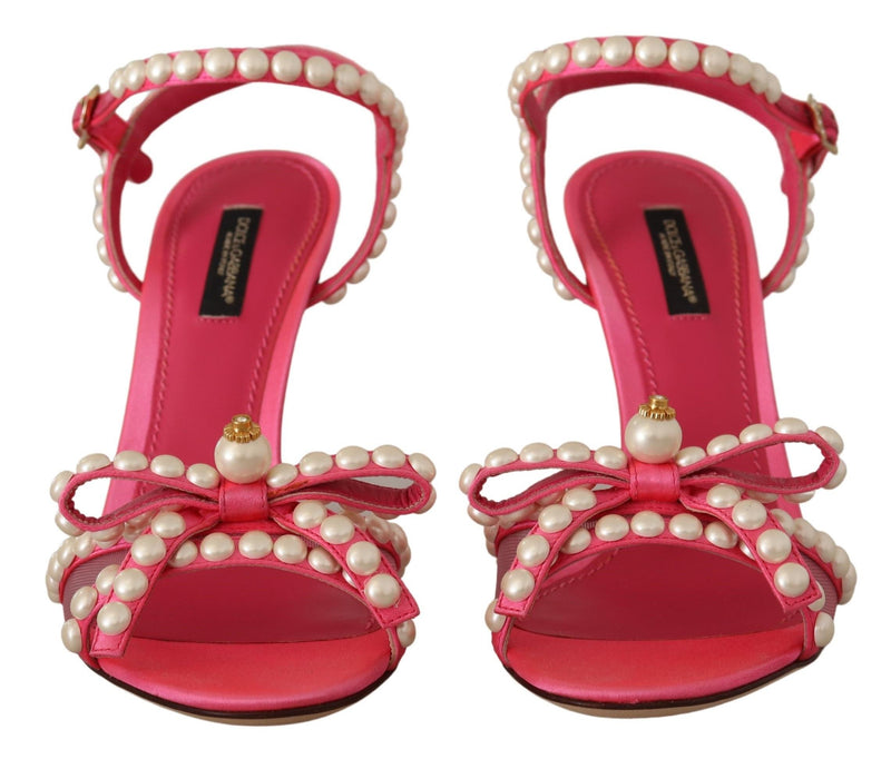 Dolce & Gabbana Elegant Pink Pearl Embellished Heels Women's Sandals