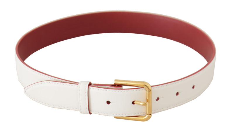 Dolce & Gabbana Elegant White Leather Belt with Engraved Women's Buckle