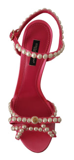 Dolce & Gabbana Elegant Pink Pearl Embellished Heels Women's Sandals