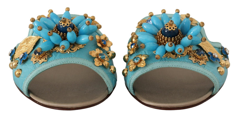 Dolce & Gabbana Blue Crystal Exotic Leather Blue Crystal Women's Sandals